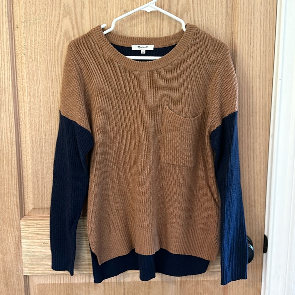 Madewell Thompson Ribbed Color Block Pocket Sweater Size Small